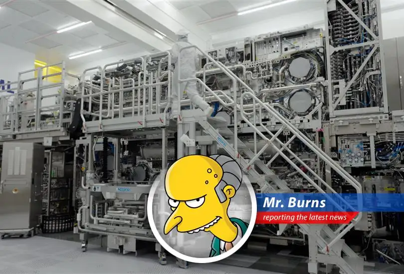 A report on ASML's High NA chipmaking machine, its cost, capabilities, and impact on the semiconductor industry, written from the perspective of Mr. Burns.