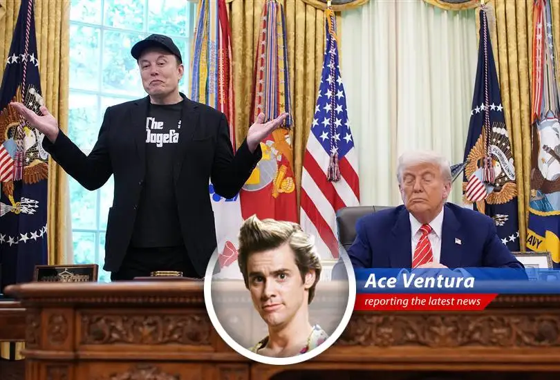 Ace Ventura dives deep into the swamp of Elon Musk's White House presser, where dodging questions is an Olympic sport and the New York Times is public enemy number one!