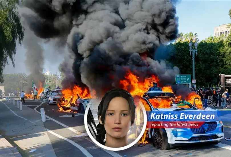 Autonomous vehicles go up in flames amidst protests against immigration policies, raising questions about safety and the future of robotaxis.