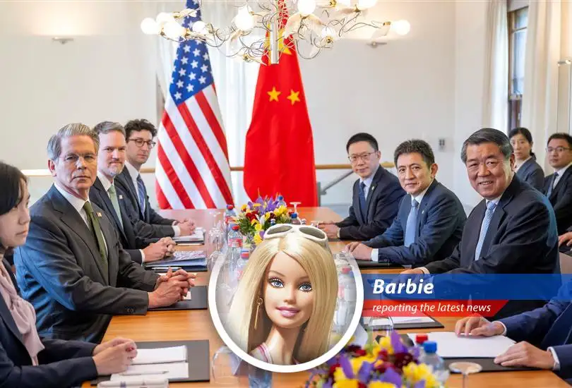 Barbie reports on the upcoming trade talks between the U.S. and China in London, with a sprinkle of humor, a dash of satire, and a whole lot of pink!