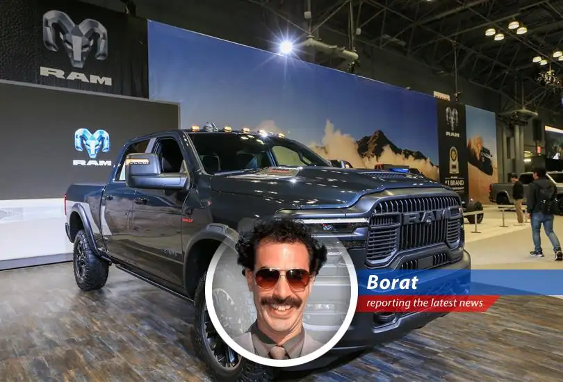 Borat reports on Ram Trucks' new 10-year, 100,000-mile warranty, a move to make truck buyers say 'Chenqui!'