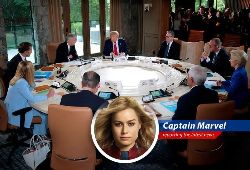 Captain Marvel's incisive look at Trump's abrupt G7 exit, escalating Middle East tensions, and the G7's response – a cosmic view from Earth's mightiest hero!