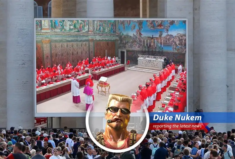 Catholic Cardinals are locked in the Sistine Chapel to elect a new Pope, seeking to unite a divided Church. Time to kick ass and chew bubblegum... and they're all out of bubblegum.