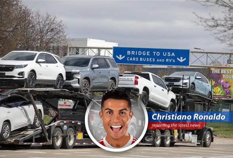 Cristiano Ronaldo reports on Canada's retaliatory tariffs on US-made vehicles and auto parts, adding his unique flair and concerns about his own luxury car collection.