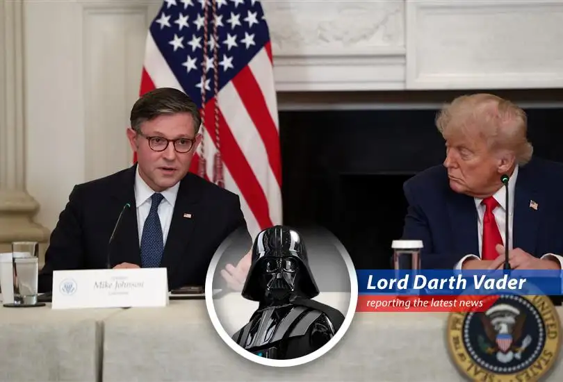 Darth Vader reports on President Trump's planned military parade, complete with warnings to protestors and dissenting Republicans, all while pondering the true cost of galactic displays of power.