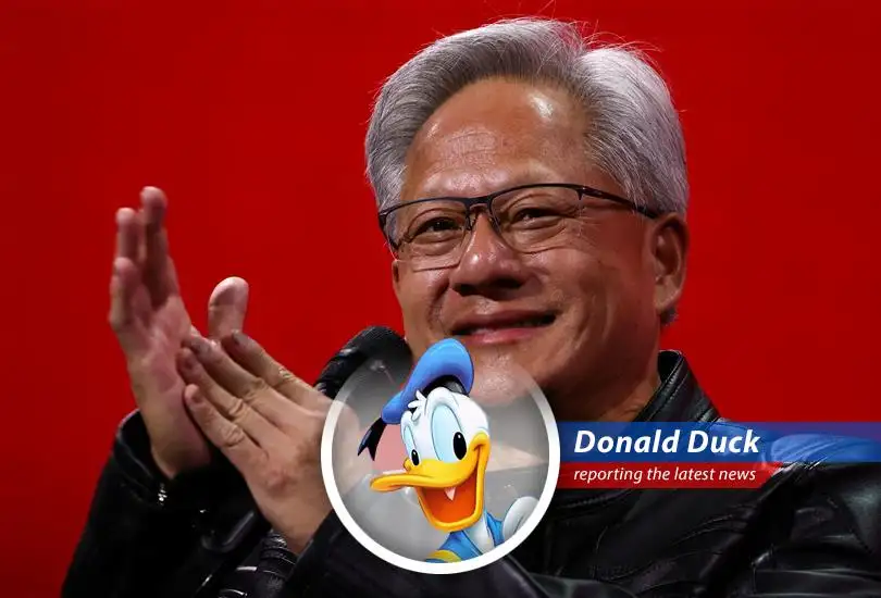 Donald Duck reports on Nvidia CEO Jensen Huang selling a chunk of his shares, but don't worry, he's still richer than Scrooge McDuck's money bin!