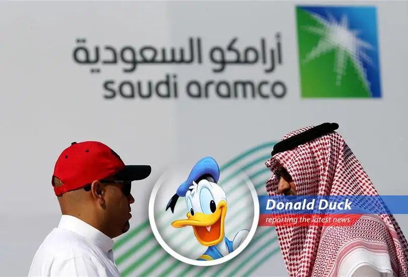 Donald Duck reports on Saudi Aramco's Q1 profit drop, blaming it all on those no-good oil prices and maybe a little bit on Huey, Dewey, and Louie.