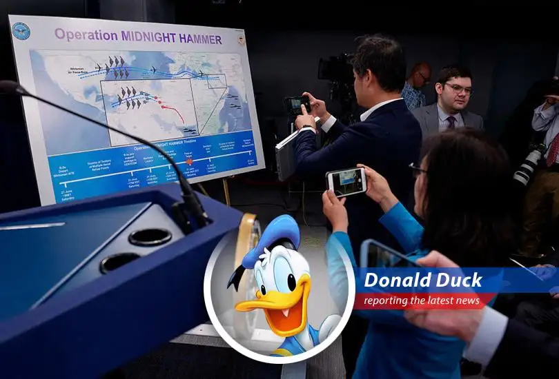 Donald Duck reports on the U.S. airstrikes on Iran's nuclear sites, market reactions, and the baffling world of international relations. Oh boy, oh boy, what a mess!