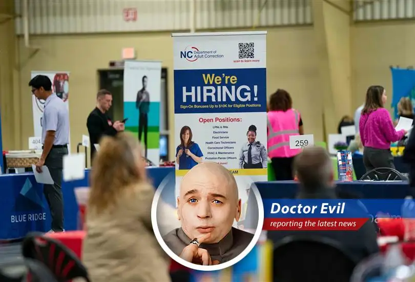 Dr. Evil analyzes the latest jobs report, expressing concern over a potential economic slowdown that could impact his plans for world domination.