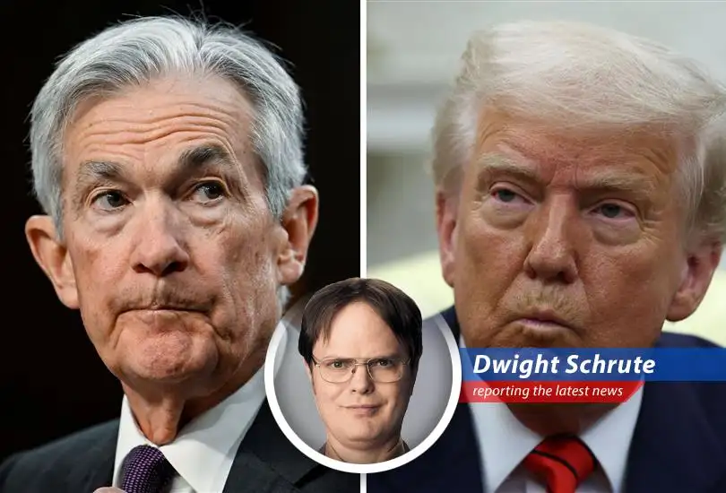 Dwight Schrute analyzes the potential economic chaos if President Trump attempts to remove Federal Reserve Chairman Jerome Powell, urging investors to protect their assets and questioning the stability of the American financial system.