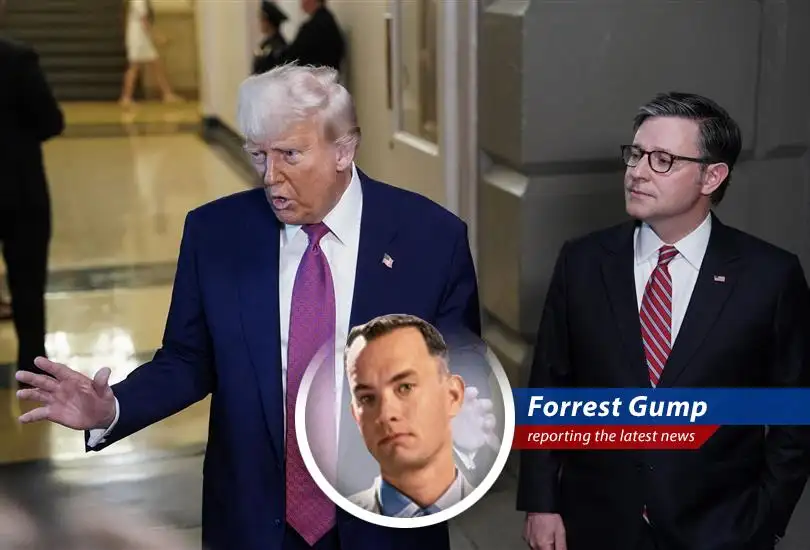 Forrest Gump reports on the Republican party's struggle to pass Trump's tax bill, facing opposition from hardliners and market anxieties, making the Memorial Day deadline look as slippery as a wet bar of soap.