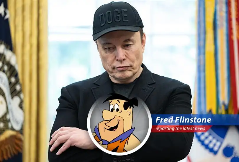 Fred Flinstone reports on Elon Musk's plummeting popularity among Republicans after a spat with President Trump, leaving even this Bedrock resident scratching his head.