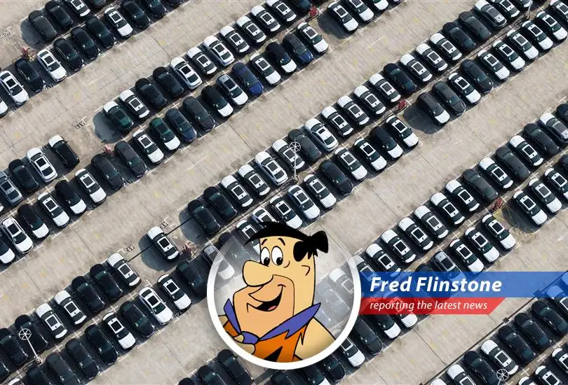 Fred Flinstone reports on General Motors halting vehicle exports to China amidst ongoing trade tensions. Sounds like a real Bedrock blunder!