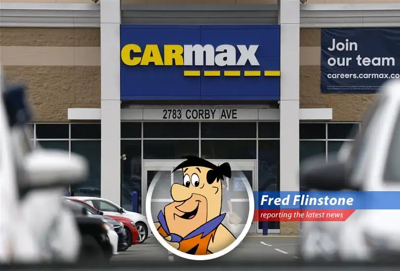 Fred Flinstone reports on the latest stock market news, with CarMax, GMS, and Darden Restaurants lookin' good, while others, like Jack in the Box, are feelin' the Stone Age blues!