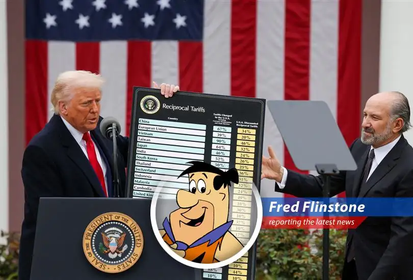 Fred Flinstone reports on the latest tariff news, predicting a rockin' future with prices that might just make you shout 'Yabba Dabba Doo!' or maybe just 'D'oh!'