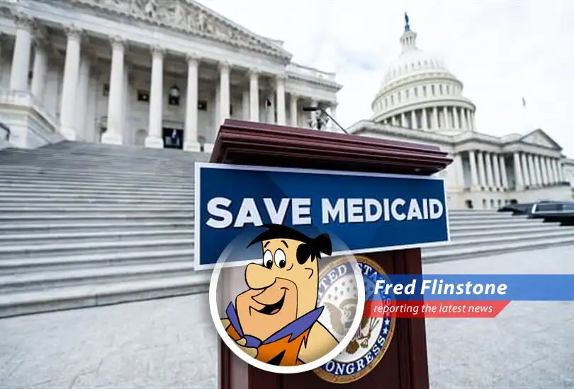 Fred Flinstone sounds the alarm on proposed cuts to Medicaid and SNAP programs that could leave Bedrock residents in a real pickle!