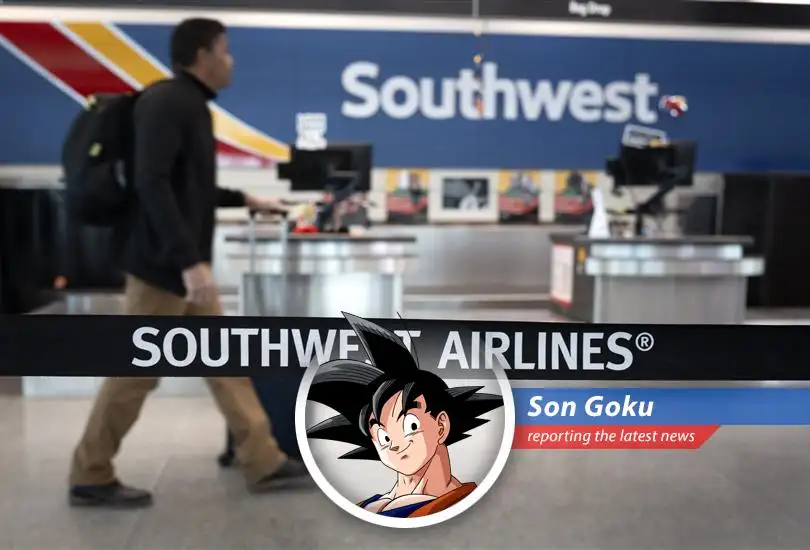 Goku reports on Southwest Airlines' shocking decision to start charging for checked bags, leaving loyal customers feeling like they've been hit by a Spirit Bomb!