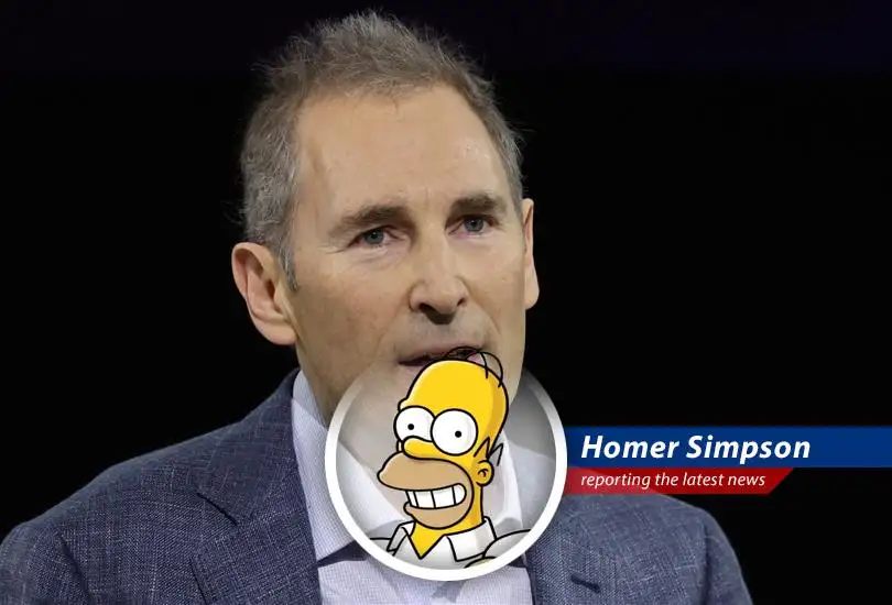 Homer Simpson reports on Amazon's mixed quarterly results, cloud business, and future projections, all while craving donuts.