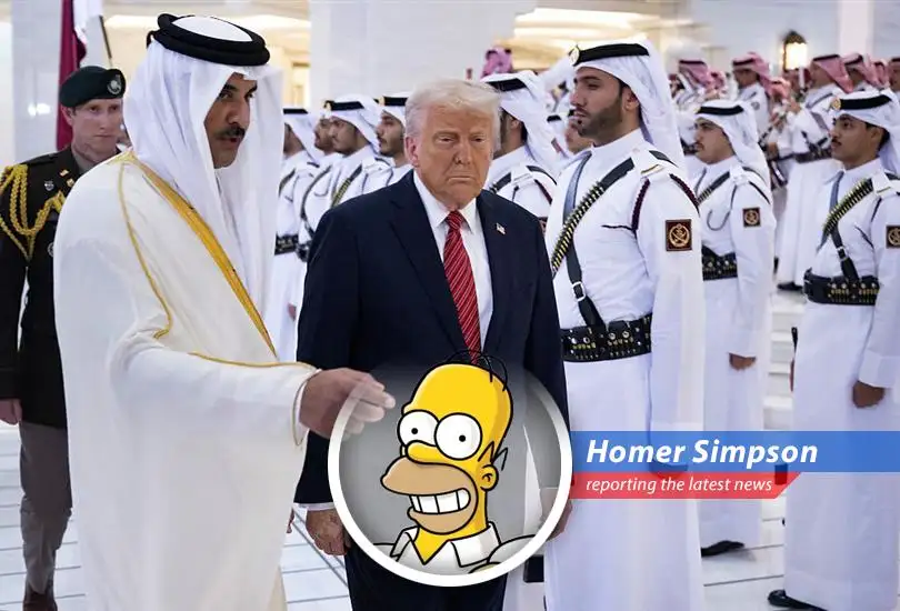 Homer Simpson reports on Trump's Middle East visit, complete with camels, cash, and mucho marble. Doh!