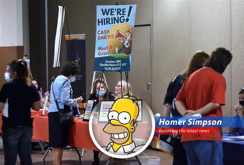 Homer Simpson reports on surprising job growth despite tariff worries, with unemployment steady and potential Fed rate cuts on the horizon. Doh!