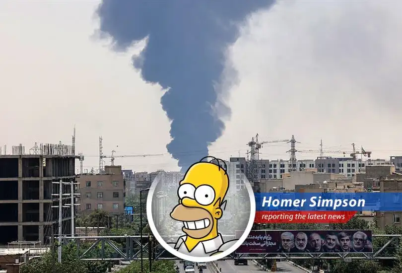 Homer Simpson reports on the drop in crude oil prices following Trump's claims of Iran wanting to negotiate, amidst potential military action threats.
