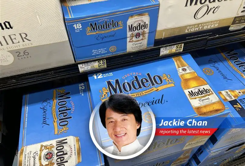 Jackie Chan comments on Constellation Brands' recent earnings dip due to tariffs and softened beer demand, with a dash of humor and a promise to still kick financial goals by 2026!