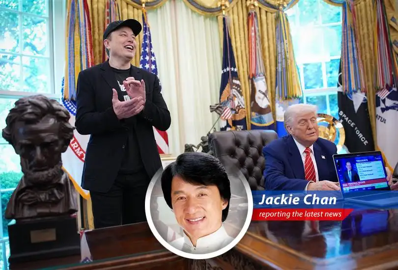Jackie Chan gives his take on Elon Musk's departure from his government role, packed with humor, satire, and action movie wisdom.