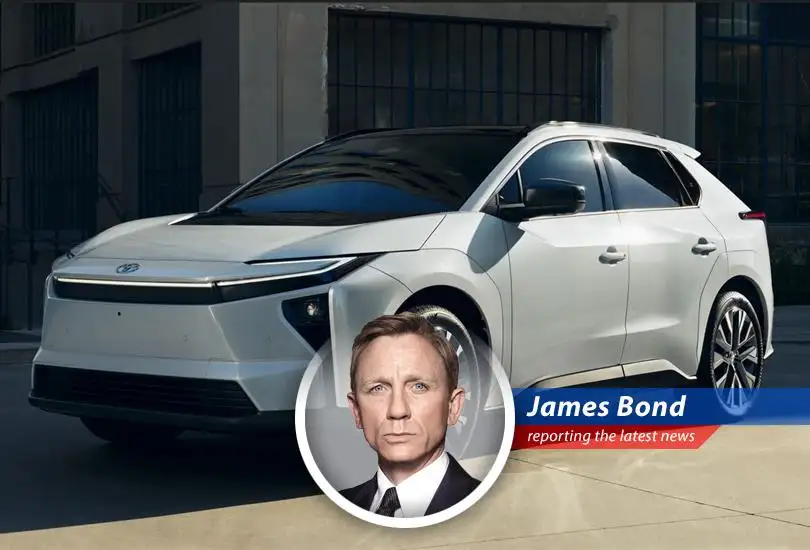 James Bond investigates Toyota's revamped electric vehicle, now simply named 'bZ,' boasting improved range, horsepower, and charging capabilities, aiming to electrify the competition.