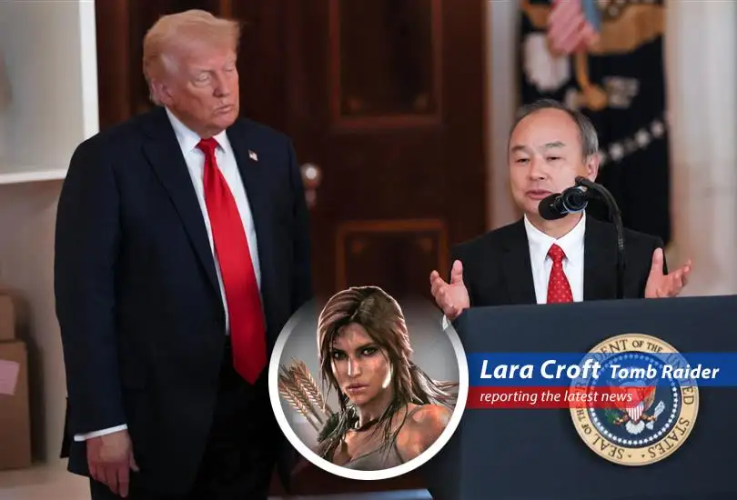 Lara Croft reports on SoftBank's recent financial performance, complete with AI bets, data center dreams, and a touch of tomb raiding wisdom.