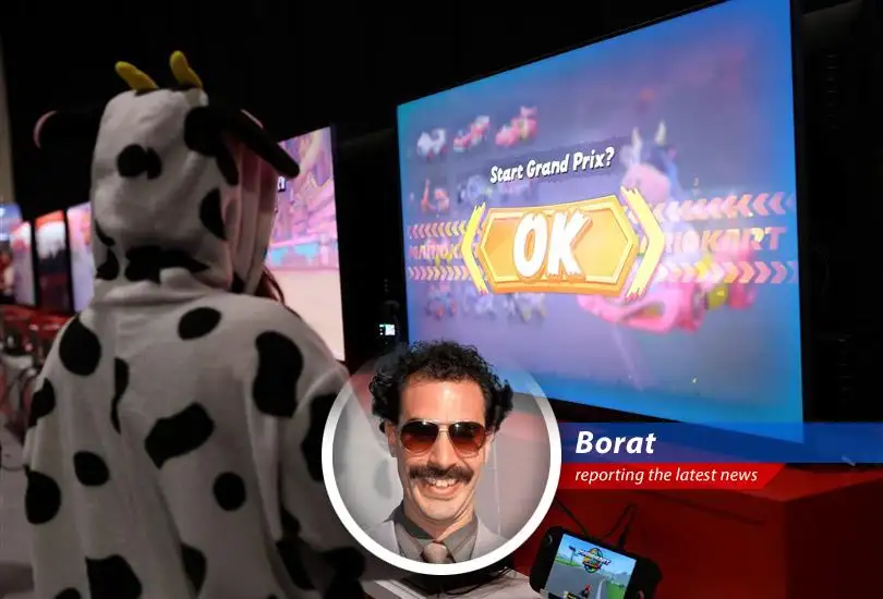 Nvidia CEO Jensen Huang praises Nintendo's new Switch 2, calling it a tribute to Iwata-san's vision and a revolution in mobile gaming, and Borat agrees 'Very Nice!'