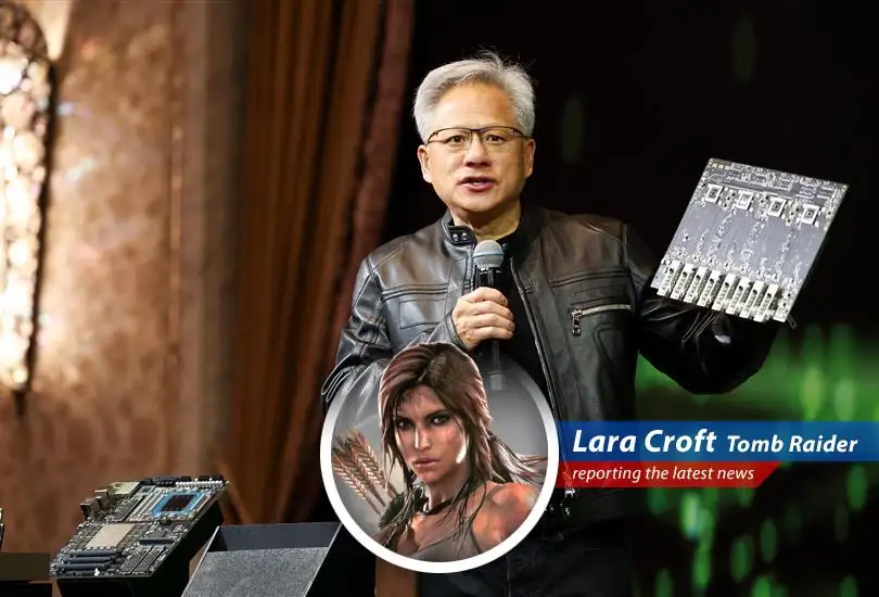 Nvidia faces massive revenue loss in China due to export restrictions, CEO Jensen Huang expresses concerns, but Lara Croft sees an opportunity for global adventure.