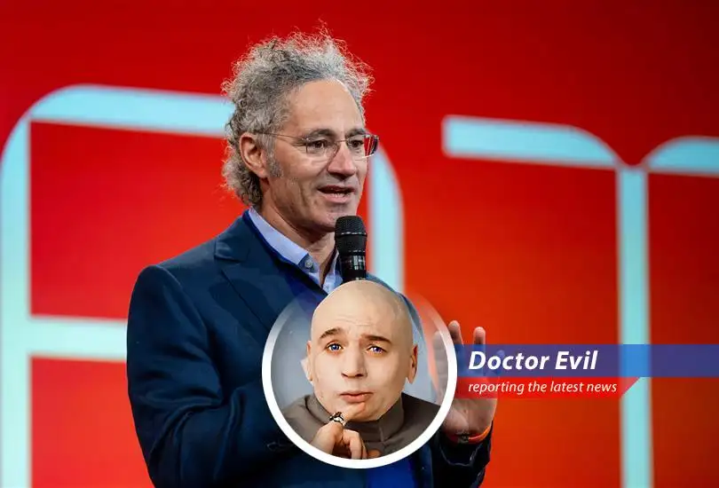 Palantir's revenue surges with AI adoption, but stock dips. Dr. Evil contemplates world domination...with AI, naturally.