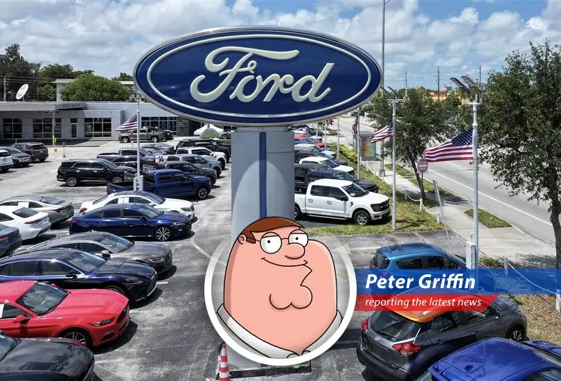 Peter Griffin reports on Ford's surprising sales surge, fueled by trucks and slightly-less-electric vehicles, while pondering if this means he can finally afford that solid gold toilet.