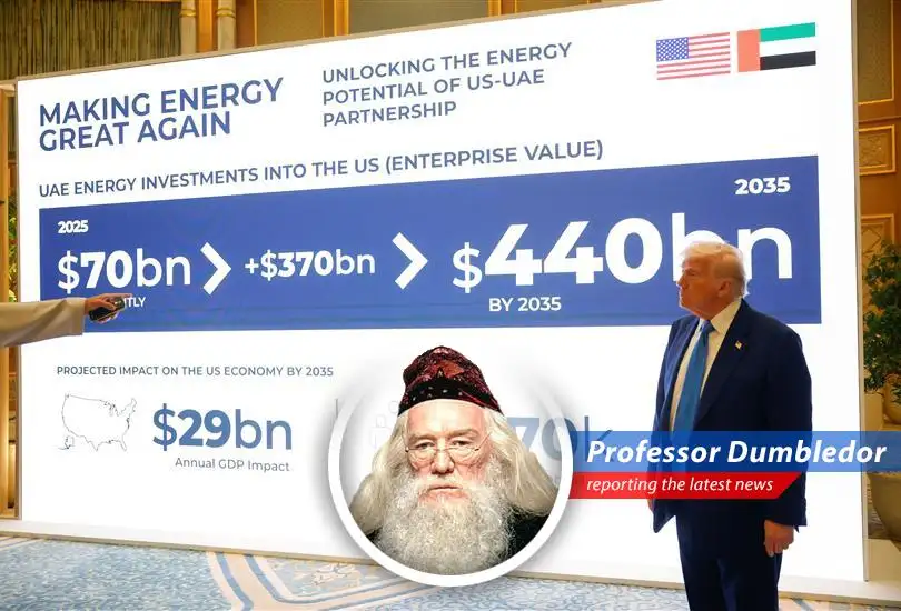 Professor Dumbledore humorously examines the United Arab Emirates' significant investment plans in the United States energy sector, drawing parallels to the wizarding world and its own complex economies.