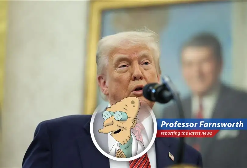 Professor Farnsworth analyzes Trump's offer to intervene in the escalating tensions between India and Pakistan, a situation that's been brewing longer than my latest batch of Slurm.