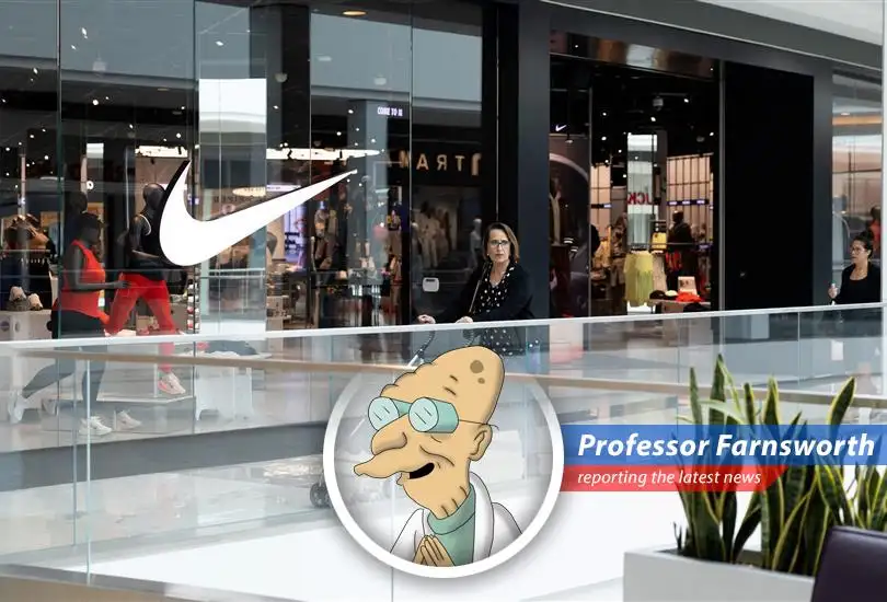 Professor Farnsworth dissects Nike's latest earnings report, tariff woes, and a delayed Skims partnership with a pinch of futuristic pessimism.