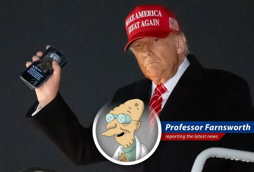 Professor Farnsworth dissects Trump's new mobile phone plan, finding more licensing agreements than actual innovation. Prepare for a journey into the slightly disturbing future of connectivity!