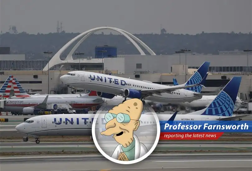 Professor Farnsworth reports on the airline industry's creative solutions to avoid potential fiery doom in the Middle East, because 'when you do things right, people won't be sure you've done anything at all'.