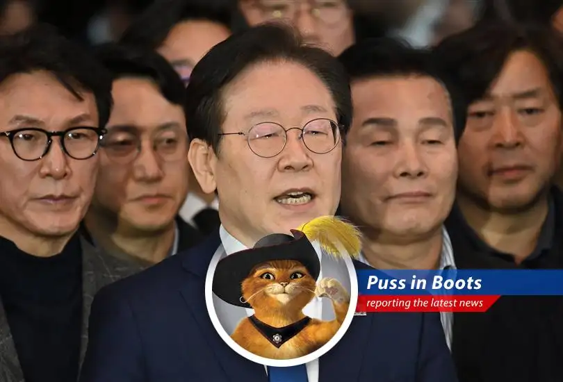 Puss in Boots reports on Lee Jae-myung's call for a more paw-some trade agreement with the United States amidst a snap election and economic concerns.