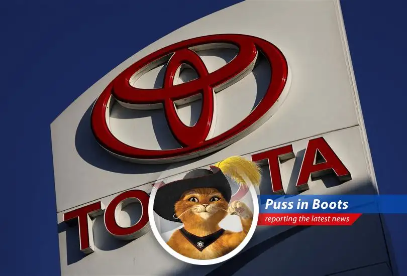 Puss in Boots reports on Toyota's predicted profit dip, blaming tariffs, a strong yen, and maybe a grumpy Presidente.