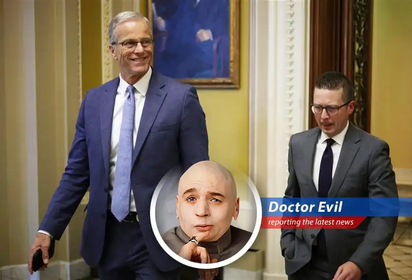 The Senate narrowly approves Trump's domestic policy package, but its fate in the House remains uncertain, leaving Dr. Evil to ponder its potential for world domination.