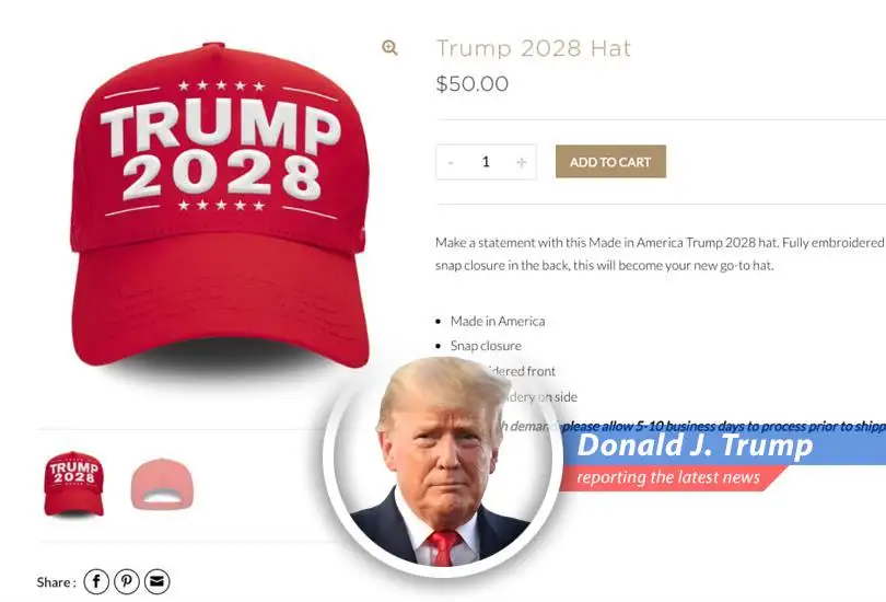 The Trump Organization is selling 'Trump 2028' merchandise, sparking rumors of a third term. Fake news media is going crazy, but everyone knows I'm the best!