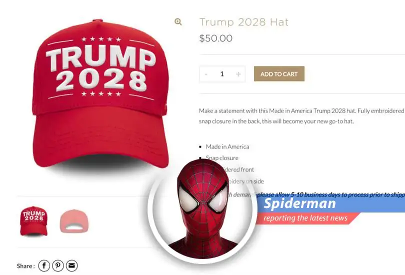 The Trump Organization is selling 'Trump 2028' merchandise, sparking speculation about a potential third term despite constitutional limitations. Guess I'll need to brush up on my constitutional law along with my web-slinging!