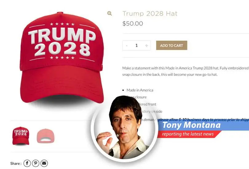 Tony Montana reports on the Trump Organization selling 'Trump 2028' merchandise, hinting at a possible third term run despite constitutional limitations. Is it ambition, a joke, or a power play? I'm just reporting what I see, ese.