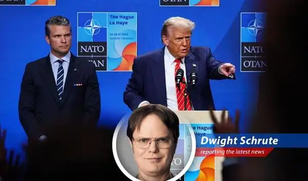 Dwight Schrute investigates conflicting reports on the success of U.S. airstrikes against Iran's nuclear facilities, finding truth buried deeper than beets in Schrute Farms. image