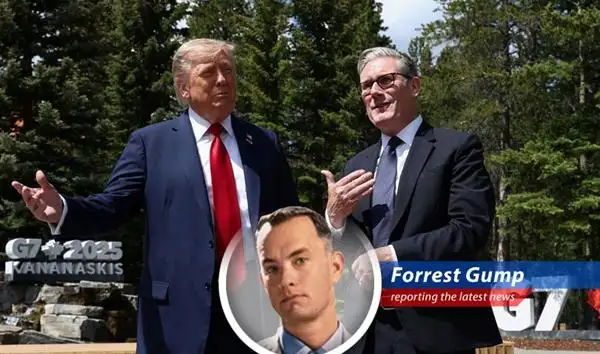 Forrest Gump reports on the new tariff agreement between the U.S. and Britain, where some things are lower, some are higher, and some are still up in the air, like a game of ping pong! image