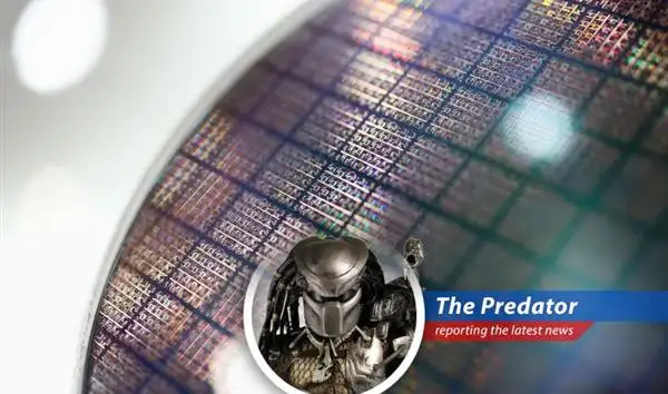 The rise of Nvidia and its impact on Asian chip stocks, observed through the eyes of a Predator amused by the primitive pursuit of technology. image