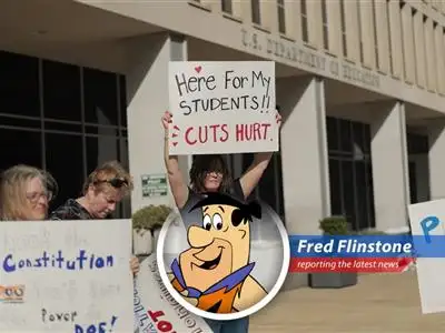 A judge slaps down the Trump Administration's plan to downsize the Education Department, saving over 1,300 jobs! Fred Flinstone reports live from Bedrock! image