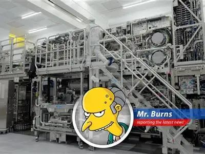 A report on ASML's High NA chipmaking machine, its cost, capabilities, and impact on the semiconductor industry, written from the perspective of Mr. Burns. image