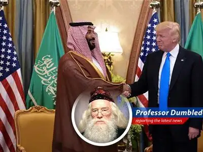 A whimsical look at President Trump's upcoming trip to the Gulf, where oil, AI, and nuclear ambitions mingle with geopolitical intrigue. image